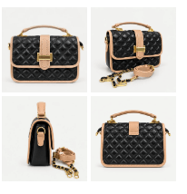 Elegant Black Quilted Handbag with Tan Trim